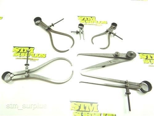 LOT OF 6 PATTERNMAKER&#039;S INSIDE &amp; OUTSIDE CALIPERS MOSTLY STARRETT