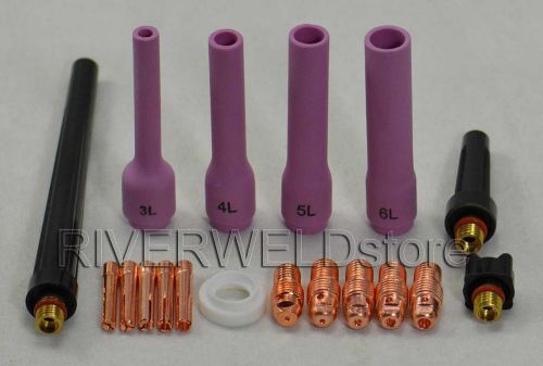 Tig collet body long alumina nozzle back cap tig welding torch sr wp9 20 25,18pk for sale