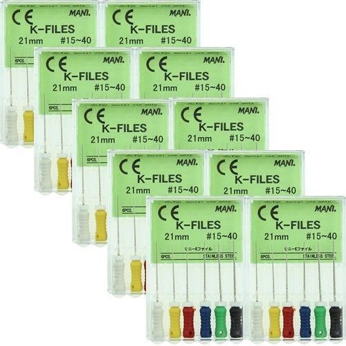 10 Packs MANI K-FILES 21mm #15-40 Dental Endodontic Instruments Hand Use Files