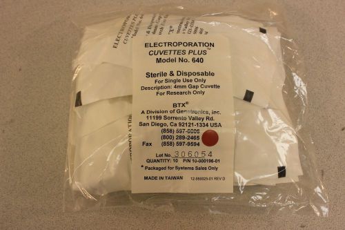 BTX Electroporation Cuvette Plus, Sterile, Disposable, 4 mm Gap Model 640 Qty 10