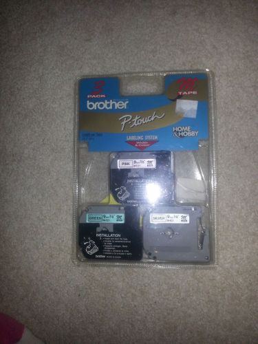 NEW 3 PACK &#034;BROTHER&#034; P-TOUCH LABEL MAKER TAPE - 3/8&#034;