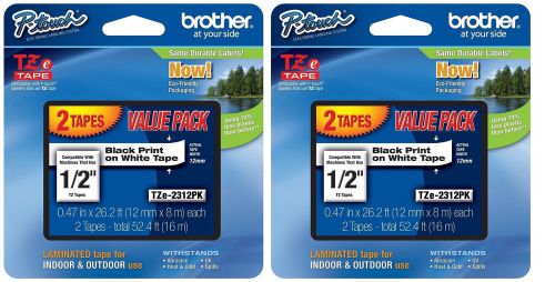 (4) pack brother p-touch tze231 4 pk tz-231 tze2312pk tape 1/2&#034; black on white for sale