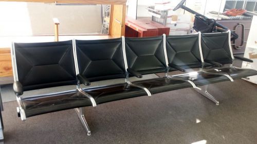 Herman Miller Eames Mid Century Modern Black Vinyl Tandem Sling 5 Chairs