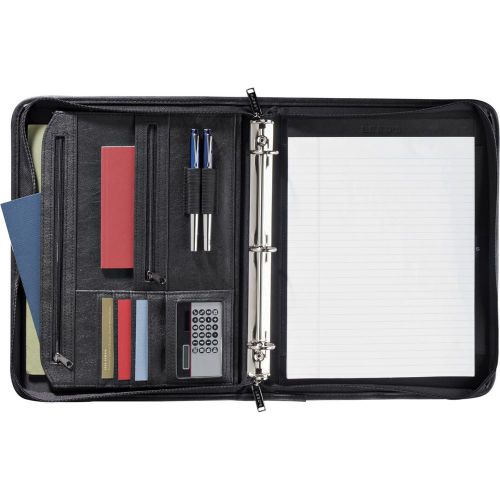 Leeds DuraHyde Versa-Folio Black Zippered Ring Binder Padfolio Writing Pad - New