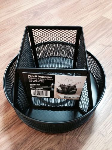 Neat Life Pencil Organizer Rotating Square Black Metal Mesh