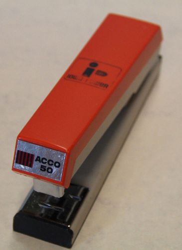 Stapler ACCO 50 Desk RARE Orange IOWA POWER Vintage Works! SHIPS ASAP