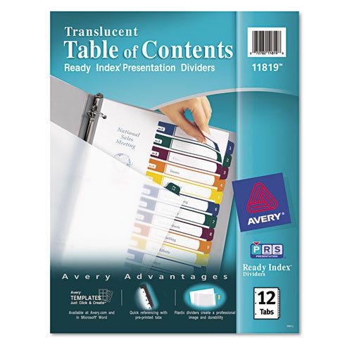 Ready Index Table/Contents Dividers, 12-Tab, Letter, Assorted, 12/Set