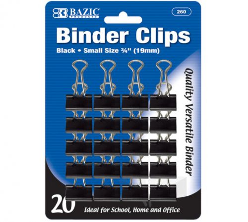 BAZIC Small 3/4&#034; (19mm) Black Binder Clip (20/Pack), Case of 12