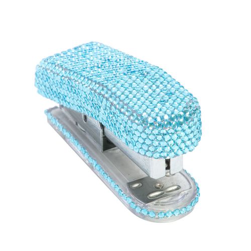 Blue Crystal Rhinestone Bling Staples Desk Office Supplies Portable Stapler NEW