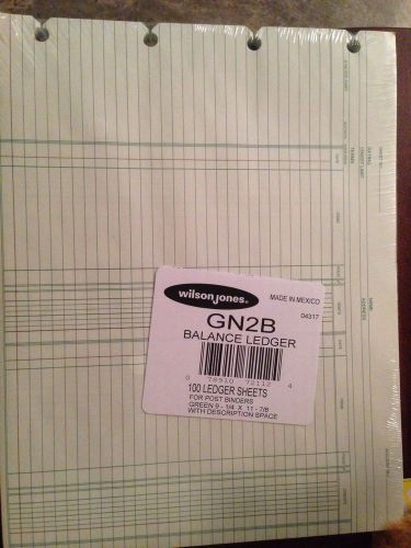 Wilson Jones GN2B Ledger Sheets, 3 Column, 9-1/4&#034;x11-7/8&#034;, 100 Sheets/PK, Green