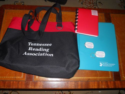 1-TOTEBAG, SLIM PRESENTATION PORTFOLIO , NOTEBOOK, KEYCHAINS, &amp; BREAST CANCER LO