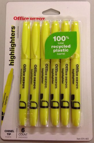 Office Depot Highlighters ~ Chisel Tip ~ 6 Pk (Factory Sealed Pkg!)