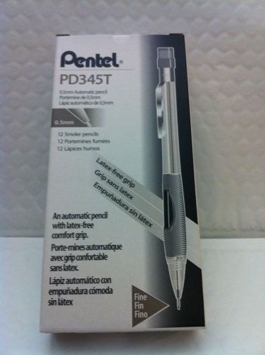 12 Pentel Quicker Clicker Mechanical Pencils, 0.5 mm, Smoke Barrel PD345T