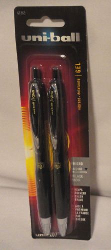 UNI-BALL #207, 2-PK RETRACTABLE / REFILLABLE MICRO BLACK GEL ROLLER INK PENS,NEW