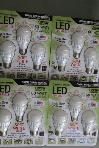 12 feit omni 9.5 watt led 60w dimmable replacement bulb - 4 packs of 3 for sale