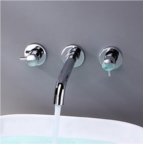 Wall mount chrome finish hot and cold water bathroom faucet 2 lever bathroom tap for sale