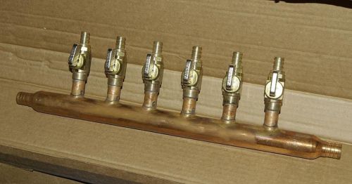 3/4&#034; pex manifold with 6- 1/2&#034; ports and valves by sioux chief 672xv0699 open for sale