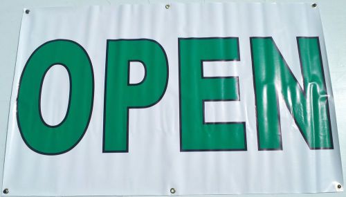 Open Sign Vinyl Banner /grommets 30&#034;x72&#034; (6ft) made in USA Green/white brv6