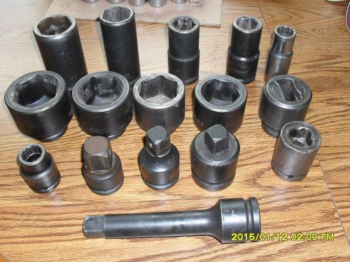 Huge lot of sixteen (16) 3/4&#034; &amp; 1&#034; drive impact sockets matco mac - l1ke snap on for sale