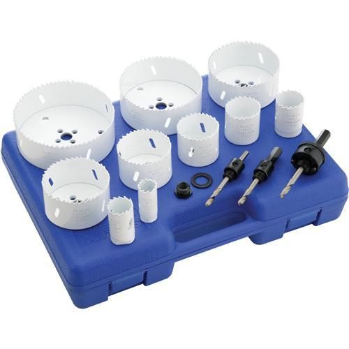 Shop fox steelex 10 pc bi-metal hole saw set + case 7/8&#034; - 4-3/4&#034; d2784 new for sale