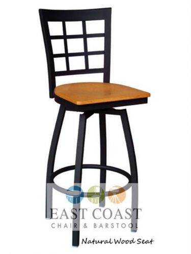 New Gladiator Window Pane Metal Swivel Restaurant Bar Stool w/ Natural Wood Seat