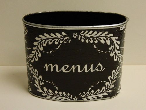 BLACK AND WHITE KITCHEN BUCKET HOLDER &#039;MENUS&#039; SHABBY &amp; CHIC FRENCH PARIS $55.00