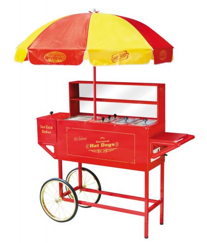 Hot Dog Umbrella Cart Grill, Roller Cooker &amp; Steamer + Bun Warmer &amp; Drink Cooler