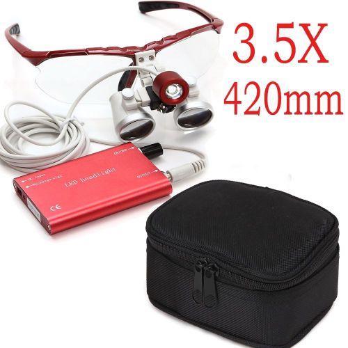 Sale Dental Binocular Optical Glass Loupes  LED Head Light 3.5X420mm +  case box