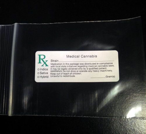 (10) 3x4 Clear MMJ Bag (w/ Rx LABEL) *ALL STATES* MEDICAL MARIJUANA CANNABIS 420