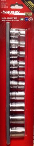 10 Piece Husky 1/2&#034; Drive 12 Point Socket Set with Socket Storage Rail