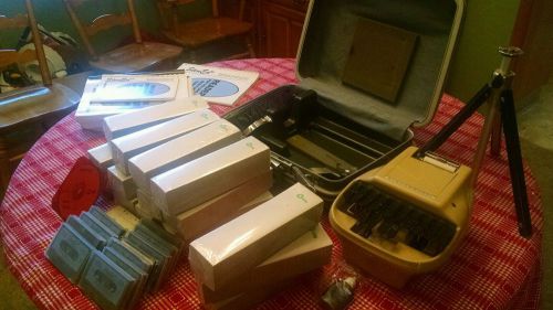 Stenograph Shorthand Machine w/ Samsonite Case, Tripod, Books, Audios, and paper