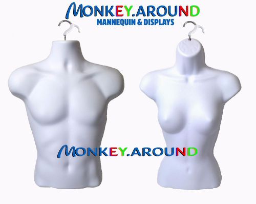 LOT 2 Mannequin Male Female White Body Dress Torso Form +2 Hooks-Display Shirts