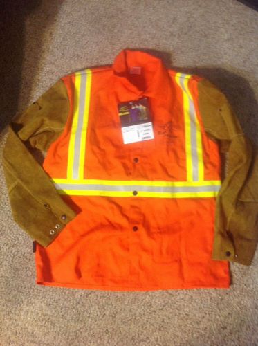 Black Stallion Large 9ozHybrid FR Cow Cotton Welding Jacket Orange Reflective