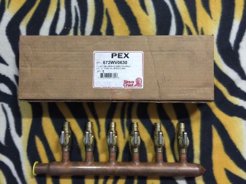 6 port 1/2&#034; pex manifold with valves  672wv0630 1&#034;l3:4&#034; ms x spun per one unit for sale