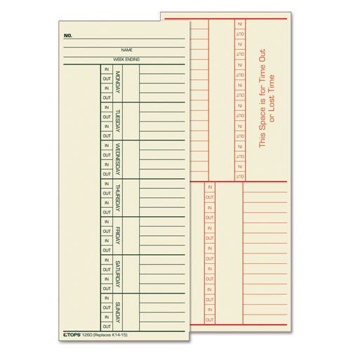 Time Card  Named Days, Two-Sided, 3 3/8 x 8 1/4, 500/Box
