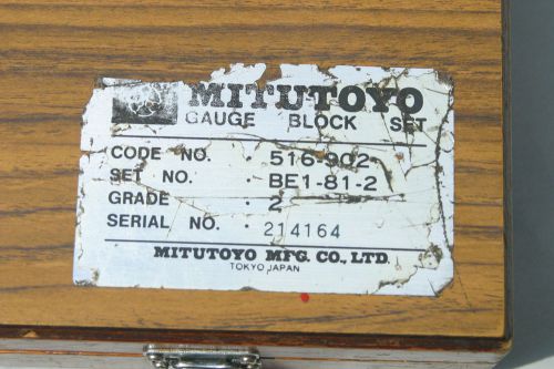 Mitutoyo 516-902 grade 2 gage block set  be1-81-2, 3/32 - 4&#034; for sale