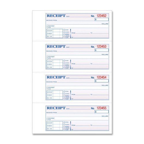 Tops TOPS Money/Rent Receipt Book, 2-Part, Carbonless, 11 x 7-5/8 Inches, 4