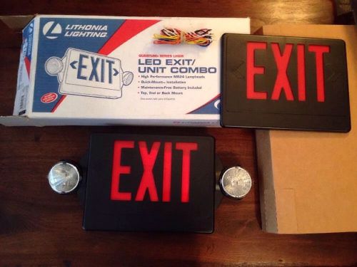 NIB Lithonia LHQMS3R 120/277 HQ Led Exit Sign Combo 2 Emergency Light Black