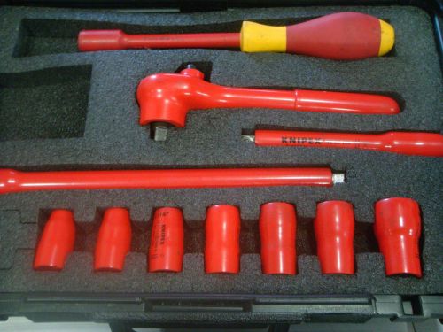 KNIPEX KN989911S3 INSULATED W/Case 1000V SOCKET SET 10 PCS 3/8 DRIVE STANDARD