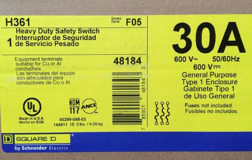 SQUARE D 30 AMP 3 POLE FUSED H361 600 VOLT DISCONNECT