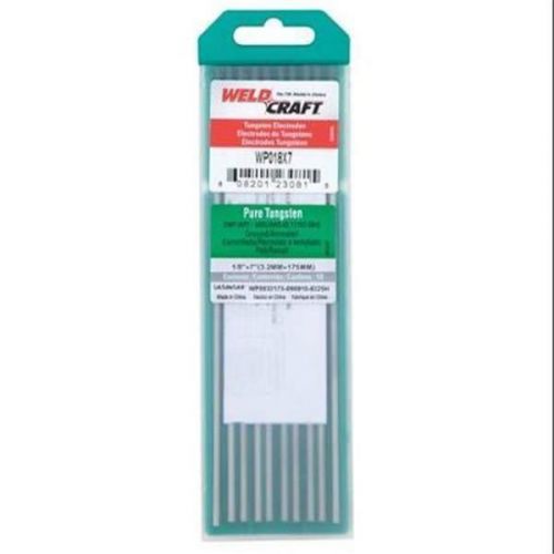 Weldcraft 1/8&#034;/3.2mm Green Pure Tungsten Premium Tungsten Electrode 10pk WP018X7