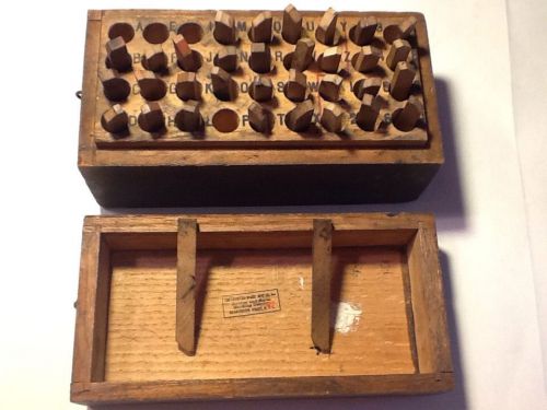 Vintage Wood, Rubber, Meta, Punch Stamp Die Set Metal Letters w/ Wood Box