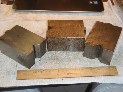 V-block lot cnc machinist qty of 3 4 3/4&#034;x3 1/2&#034;x2 7/16&#034; bottom = 3/16x13/16 for sale