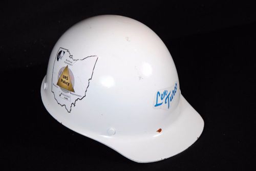 Msa skullgard white fiberglass hard hat sz medium adjustable stickers len turco for sale