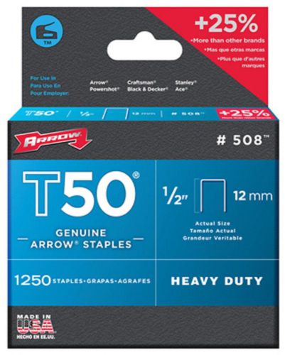 Arrow 1250pk t50 1/2&#034; heavy duty staple 508 for sale