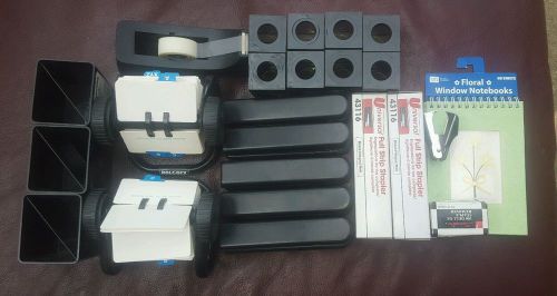 2 rolodex 2512x w/cards open rotary file,7universal 43116 stapler,8 clip holders for sale