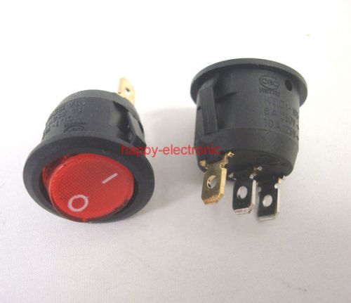 5PCS 3Pin ILLUMINATED Round Rocker Switch SPST RED 6A 250V