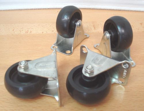 4 Hard Rubber and Metal Straight Rigid 2&#034; Casters Wheels 1.5&#034;W x 3&#034;L x 2.5&#034;H