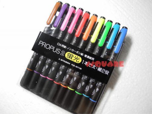 Uni-Ball Propus 2 PUS-101T Twin Head Highlighter, 10 Colors Set