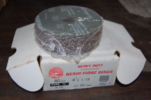 4-1/2&#034; x 7/8&#034;, 80 GRIT, HEAVY DUTY ALUMINUM OXIDE RESIN FIBRE DISCS, 25/BOX